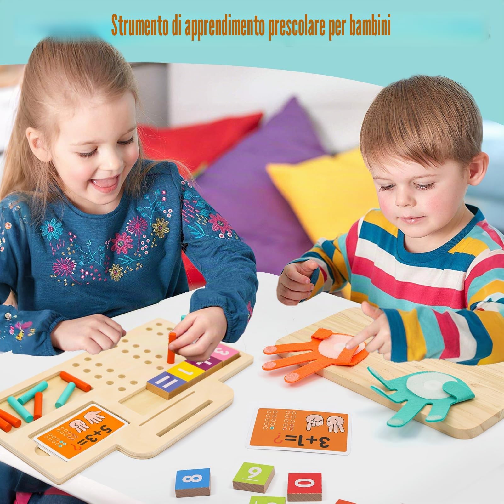 Wdmiya Giocattoli Educativi Montessori per Bambini 3 4 5 Anni, Giocattoli Matematici in Legno per Imparare a Contare, Doppia Faccia per Contare con Le Dita, Regalo di Natale per Bambino