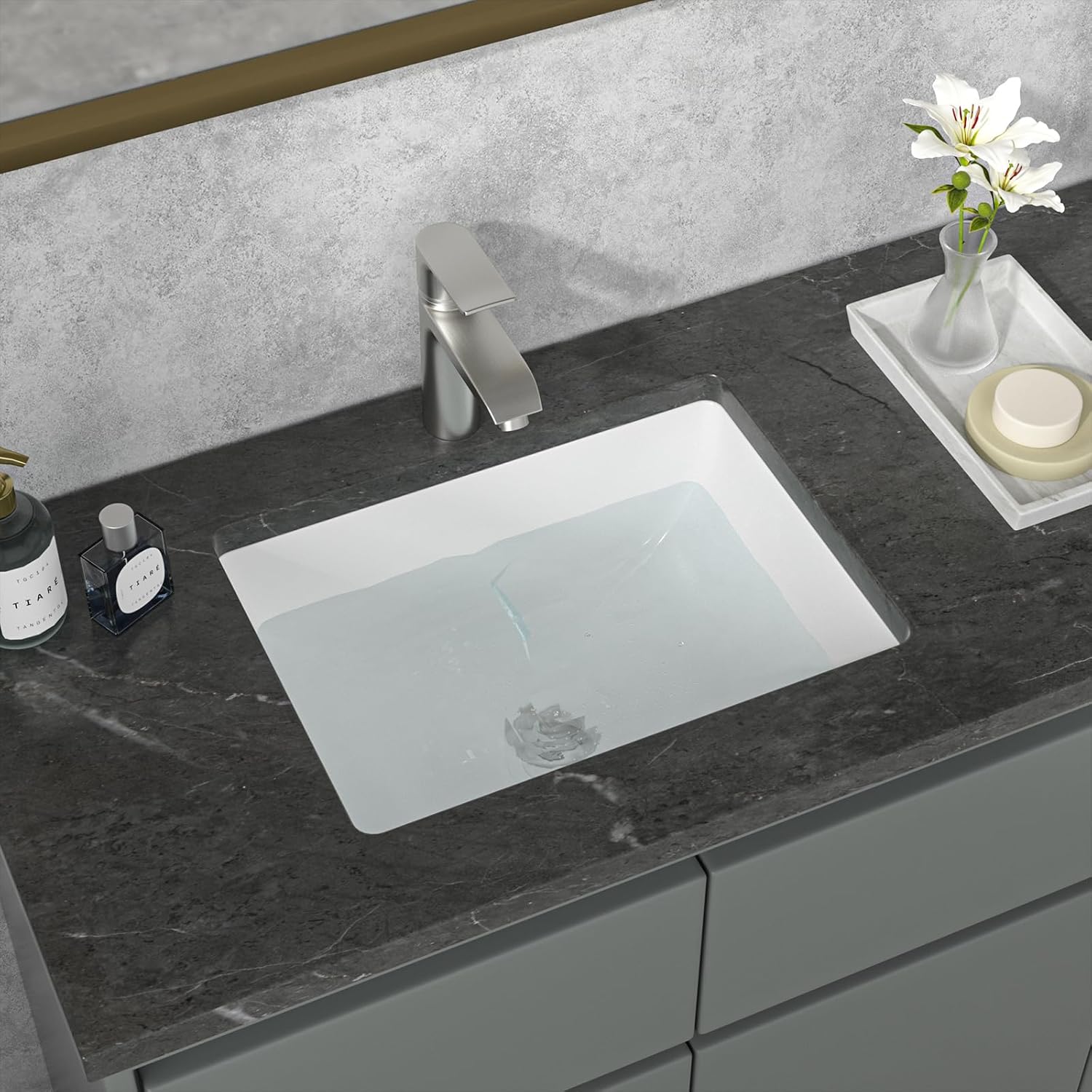 Sarlai Undermount Rectangular Vessel Sink - 18 x 14 inch Modern White Ceramic, Vanity Sink Art Basin with Overflow, Interior 16.25"x11.8"x6.5"