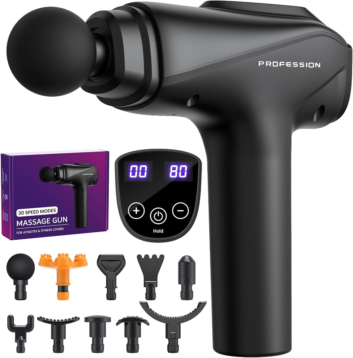 Massage Gun Deep Tissue Professional Muscle Massager Portable Percussion Therapy for Back Shoulder Pain Relief (Black)