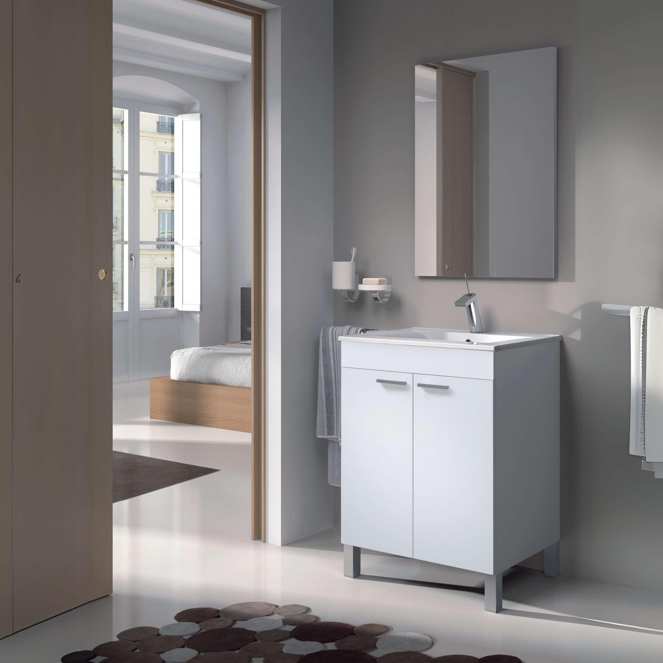 ARKITMOBEL Habitdesign Mueble de Baño con 2 Puertas y Espejo, Modulo Baño, Modelo LC1, Acabado en Blanco Brillo, Medidas: 60 cm (Ancho) x 80 cm (Alto) x 45 cm (Fondo). (Lavabo no Incluido)