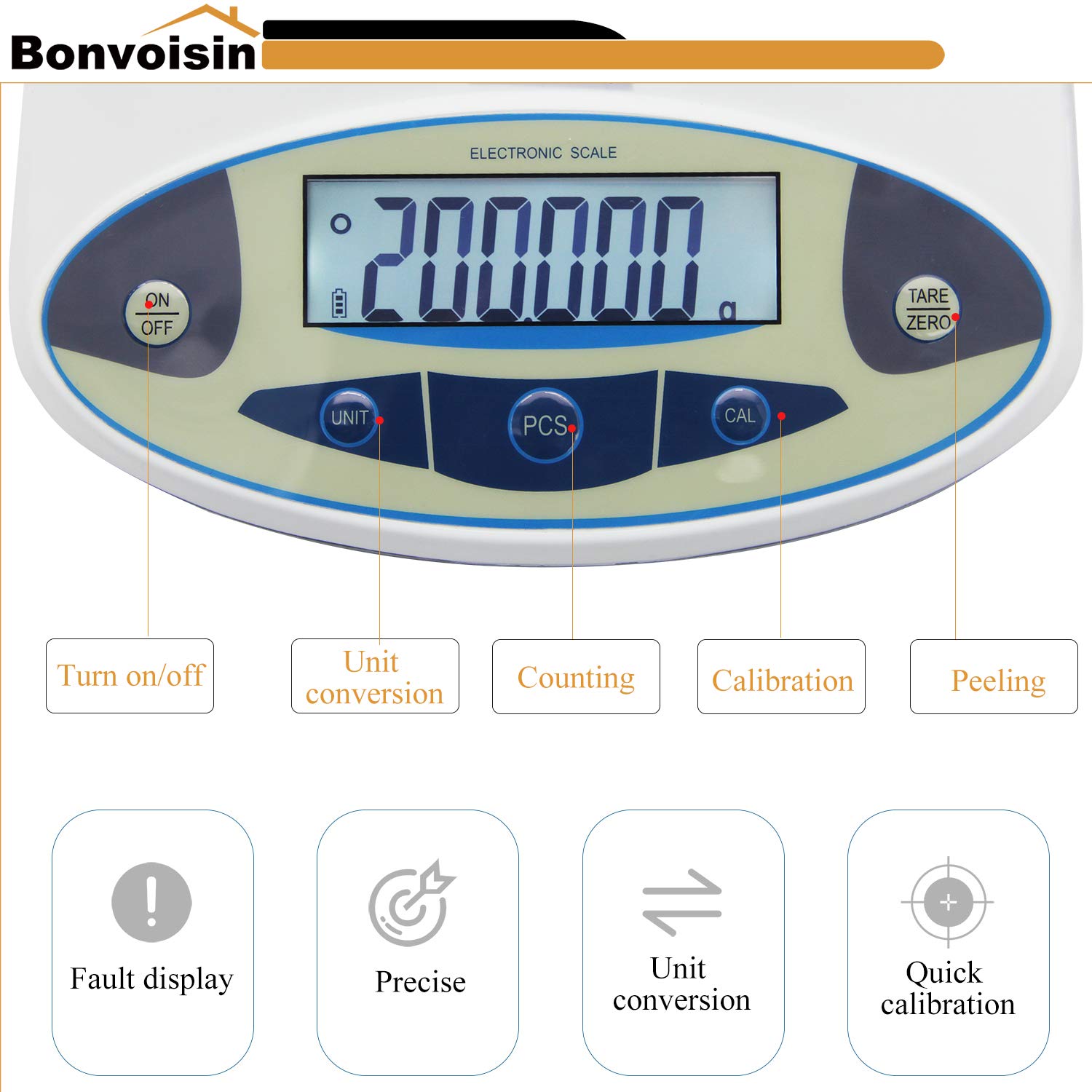Bonvoisin Bilancia da laboratorio da 1 mg Bilancia analitica di precisione Bilancia elettronica digitale da 0,001 g Bilancia analitica Bilancia scientifica con parabrezza (500 g, 1 mg)