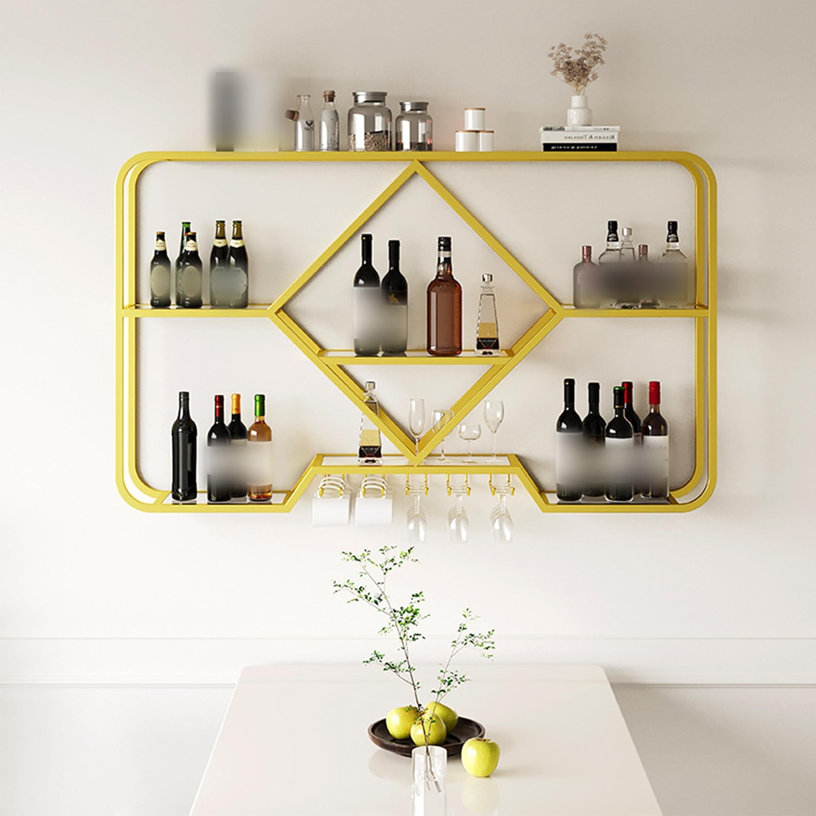 Étagère murale industrielle à LED couleur or avec présentoir à vin et support de bar pour cuisine