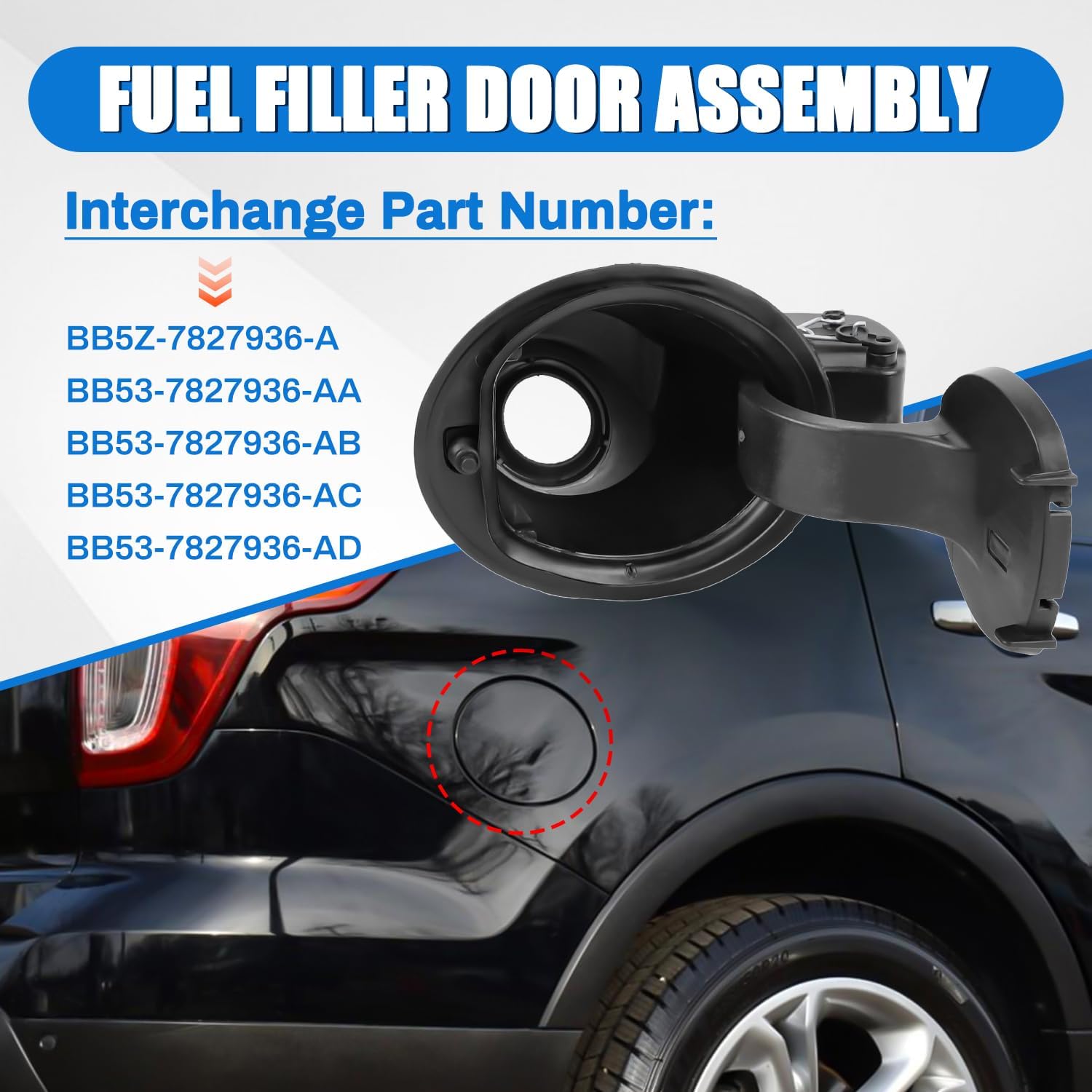 Explorer Fuel Tank Door, Explorer Gas Filler Door Pocket Housing Assembly W/O Cover, Compatible with Ford Explorer 2011-2019, Fuel Tank Filler Door Pipe for BB53-7827936-A BB53-7827936