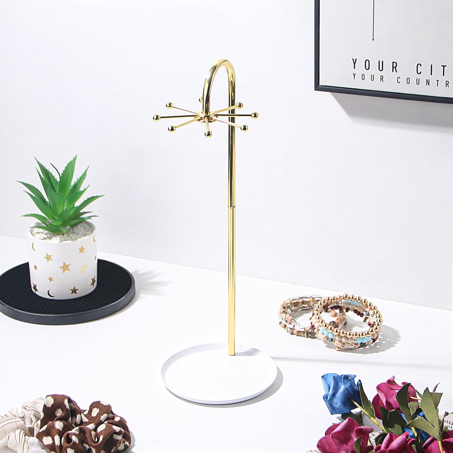 Necklace Holder, Rotating Necklace Display for Vendors, Metal Jewelry Display Stand, Hanging Pandent Chain Tower Rack with 8 Hooks - Image 6