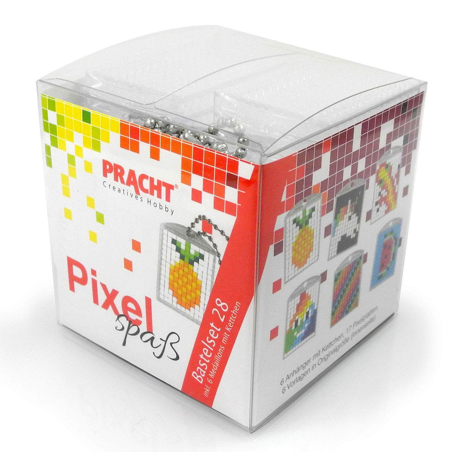 Pracht Creatives Hobby Pixel P90066-63501 Fun Craft Set 28 for Children 6 Keyrings (Lockets) Easy Plug-In System without Ironing or Gluing, Organic Plastic Stones