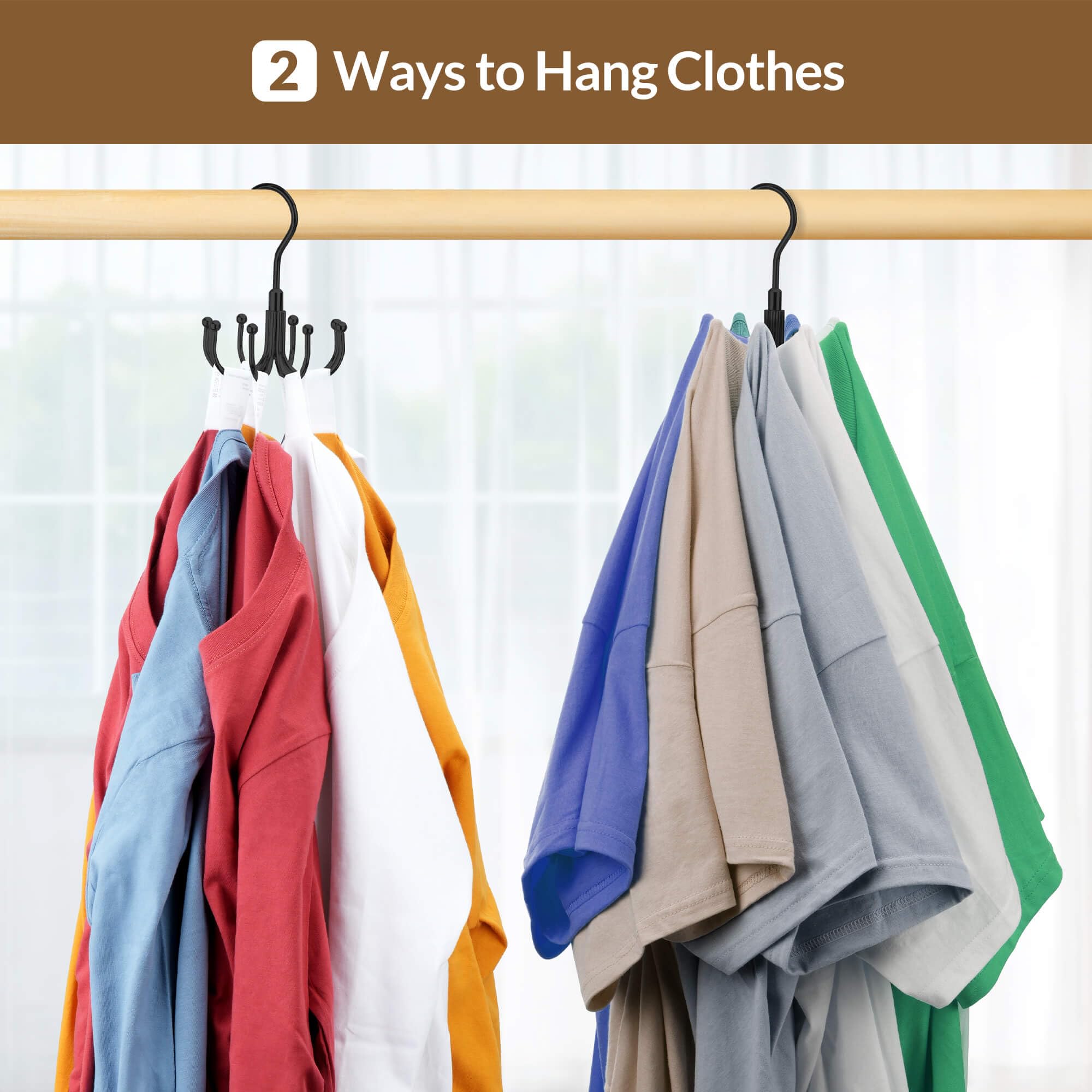 ZEDODIER Perchas para ahorrar espacio para ropa, perchas giratorias resistentes para camisas con 8 ganchos, organizador de múltiples camisas antideslizantes para camisetas, sudaderas con capucha