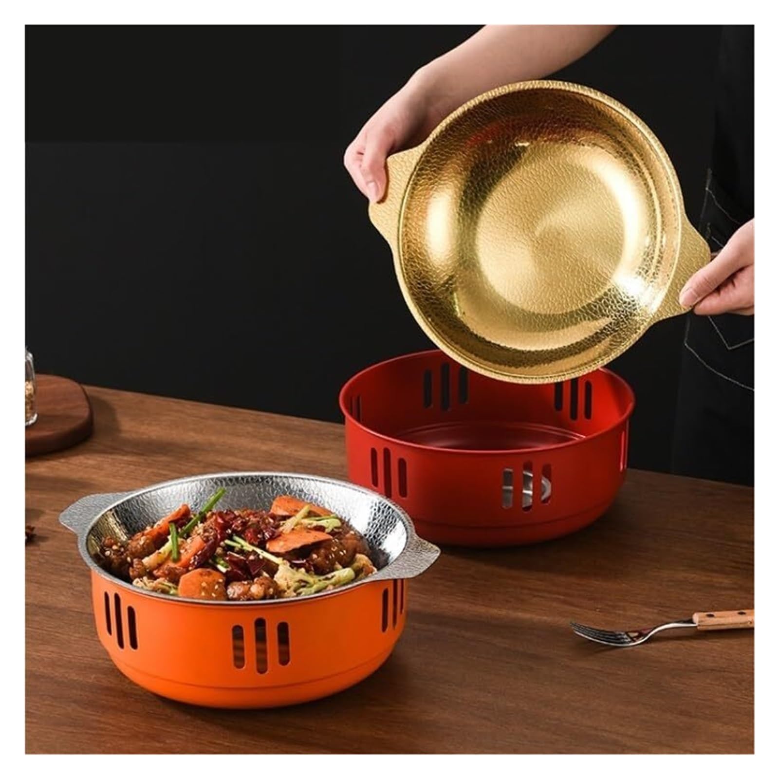 Juego Integrado de Olla Seca y Estufa. Estufa Buffet | Juego de buffet de plato de frotamiento de acero inoxidable for cualquier plato de frotamiento de fiesta(24cm)