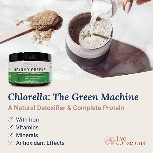 Miniatura 3 de Live Conscious Beyond Greens - Superalimento concentrado en polvo, sabor matcha con clorella, equinácea, probióticos para apoyo inmunológico y