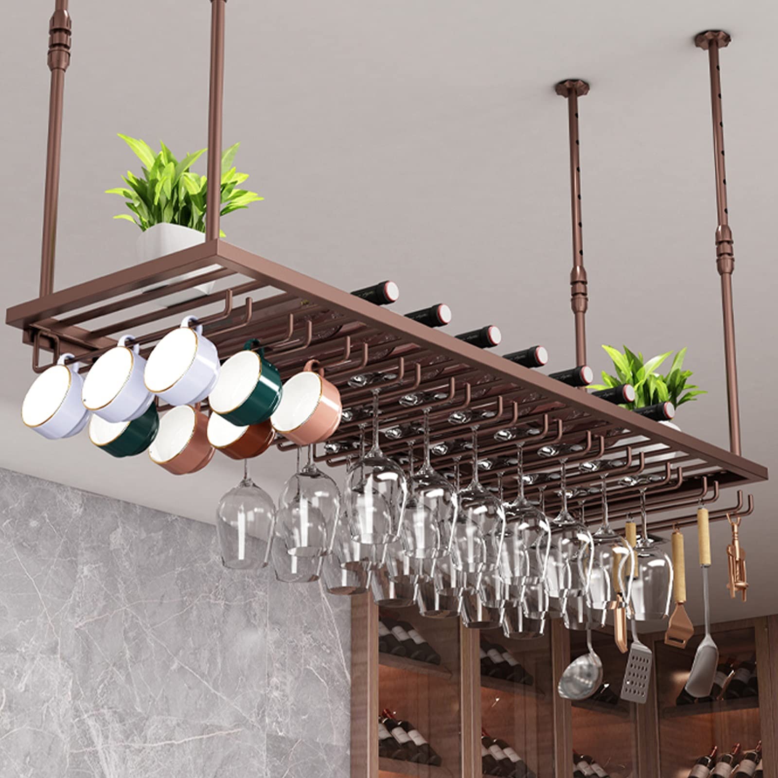 Étagère à vin en fer forgé robuste 80x35 avec support pour gobelets chic