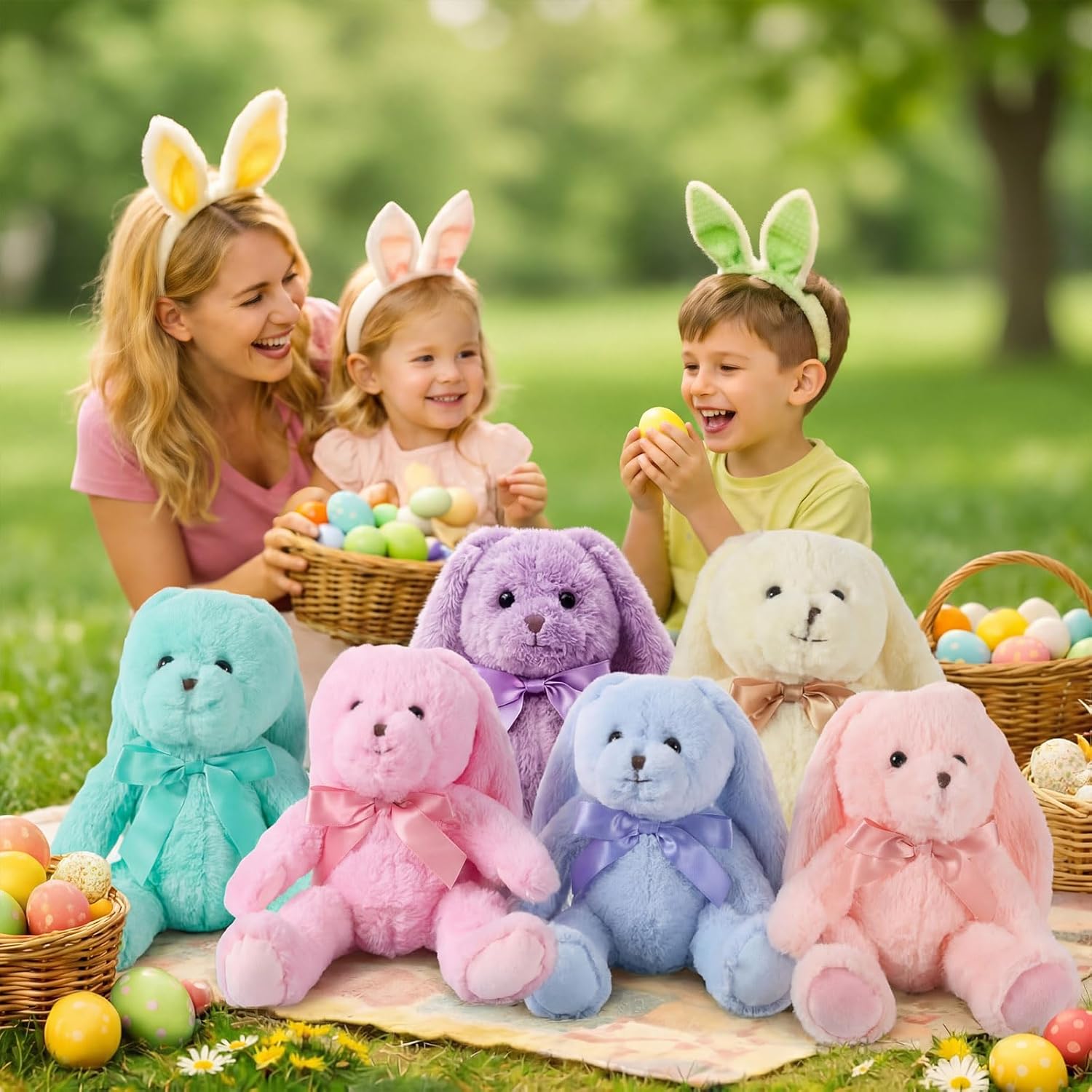 Civaner 12 Pcs Bunny Stuffed Animals Bulk 12.6 Inch Easter Plush Rabbit with Tie Colorful Bunny Plush Toys for Easter Basket Stuffers Valentines Birthday Gifts Baby Shower Wedding(Pastel Color)