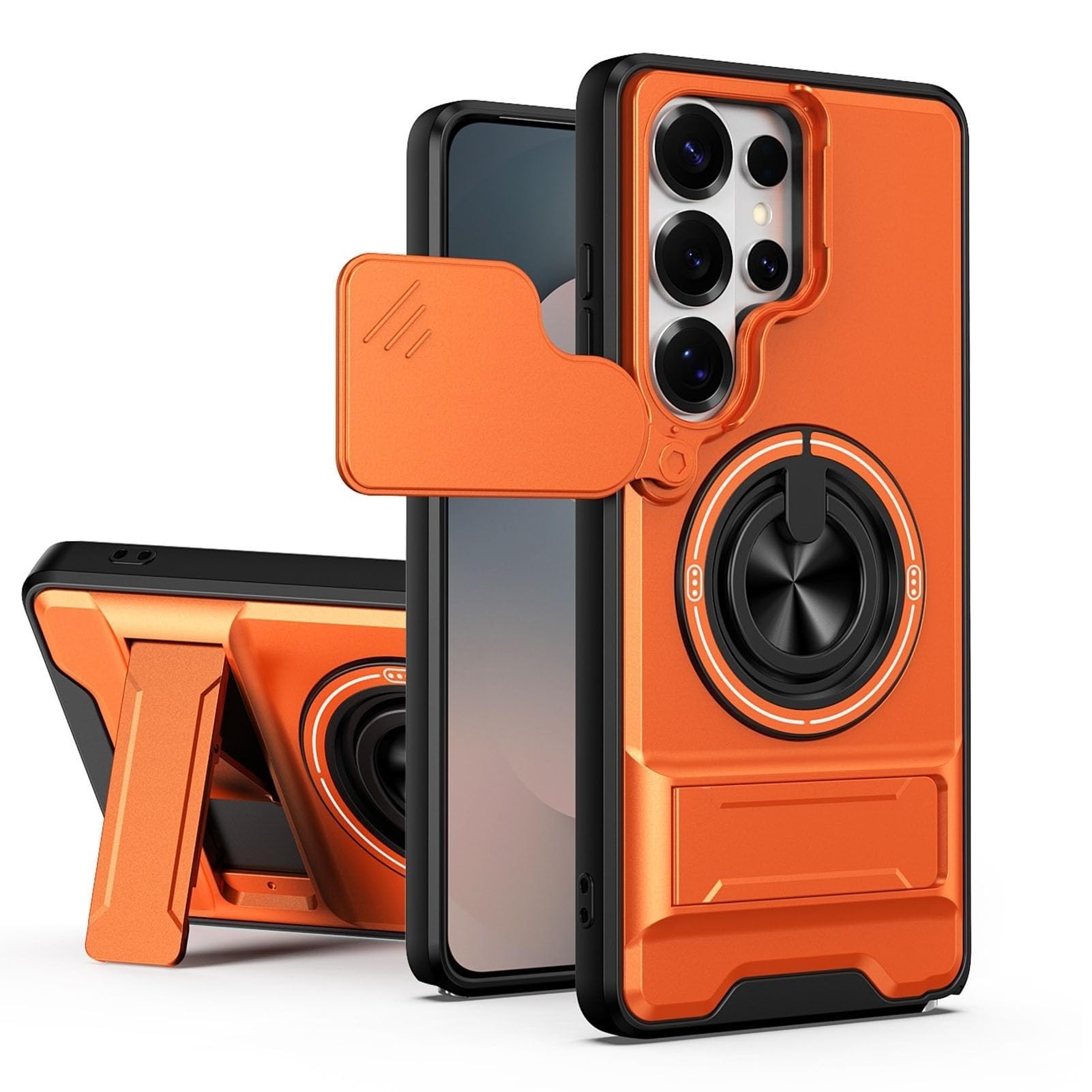 Coque Samsung S26 Ultra orange ultra-fine avec couvre-objectif coulissant