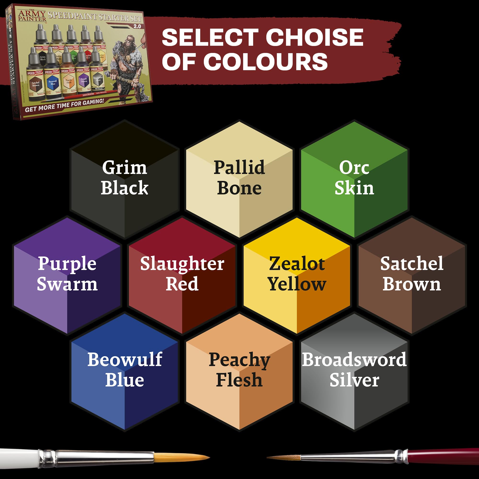 The Army Painter, Starter Bundle Plus+, zestaw farb dla początkujących | Speedpaint 2.0 i Warpaints Fanatic Starter Set, Wargamers XL Wet Palette i 2 pędzle, DnD i Warhammer