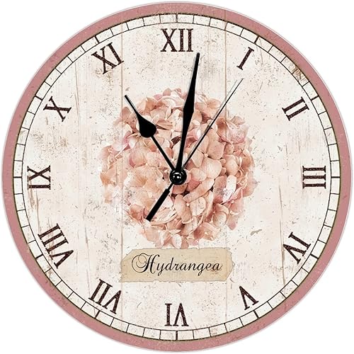 godblessign Reloj de hortensia azul retro vintage de París francés, arte de jardín, 12 pulgadas, funciona con pilas, números romanos silenciosos,