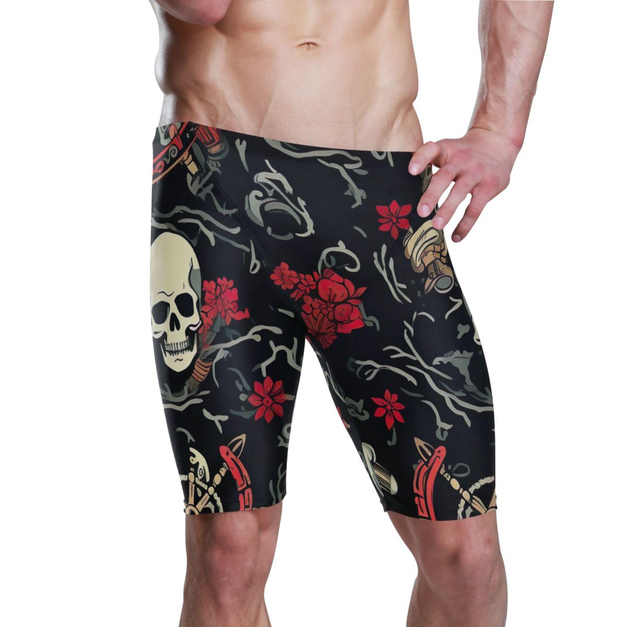 UMIRIKO Sugar Skull Skeleton Gothic Swim Jammers for Men Athletic Durable S B0400557