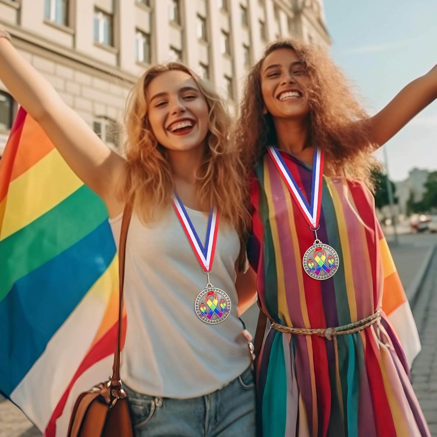 30 Pcs Gay Pride Awareness Medals Rainbow Ribbon Award Gifts with Neck Ribbon 2" LGBT Trophy Rainbow Medal Award for Love is Love Equality LGBT Pride Month 2026