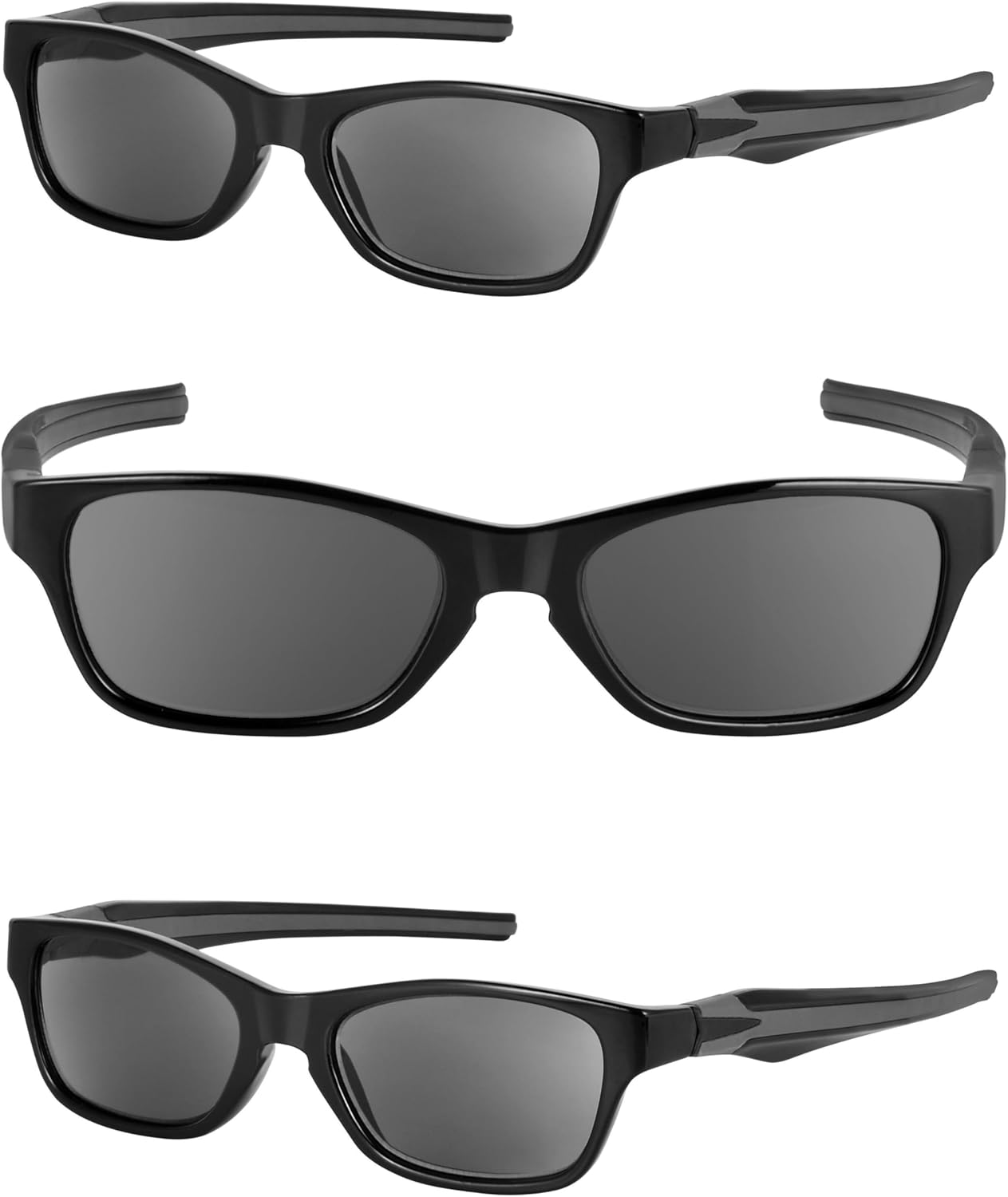 Mass Vision Reading Sunglasses with No Bifocal Full Reader Lens - 3 Pair of Lightweight UV400 Sun Readers, Unisex Wrap Frame