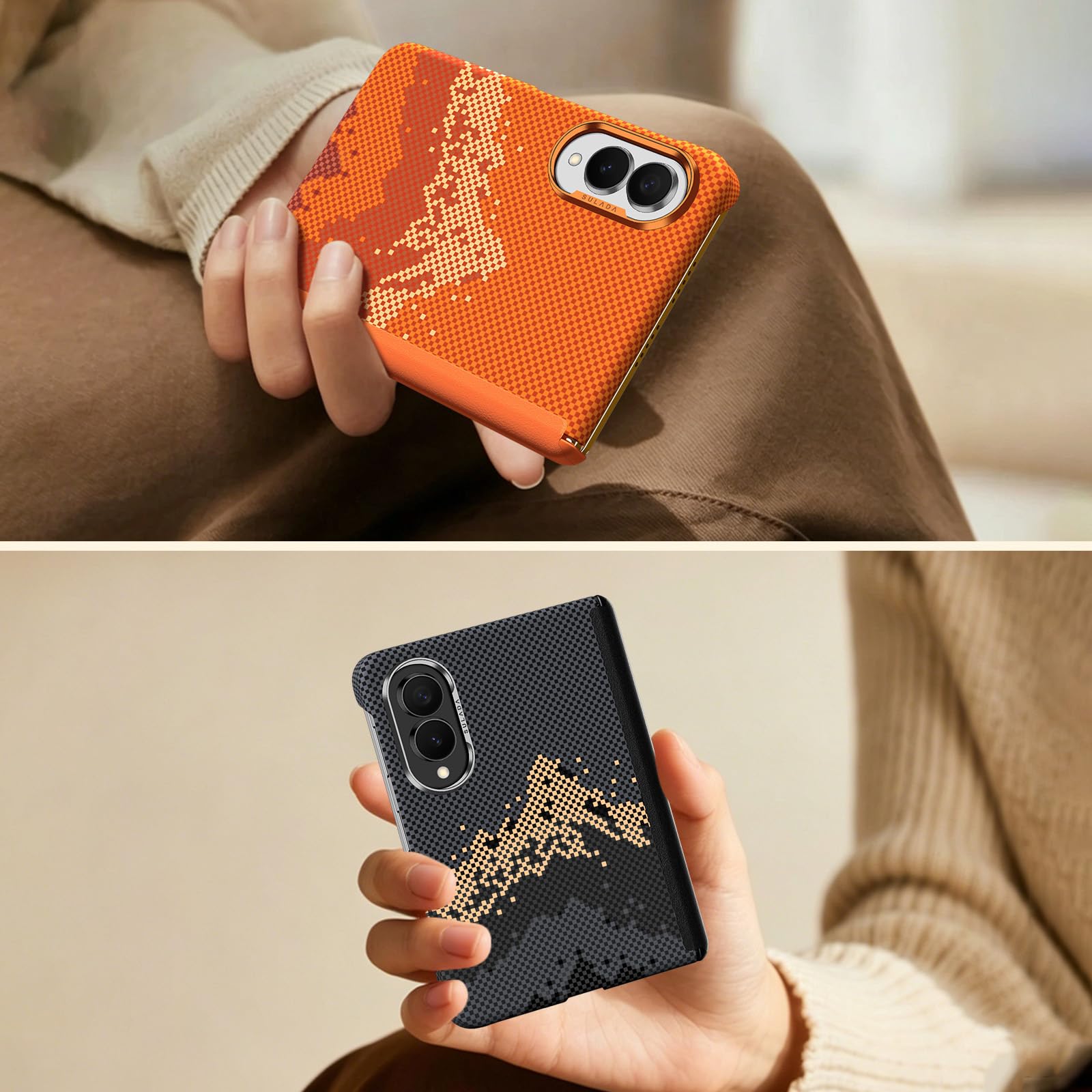 Custodia Magnetica For Samsung Galaxy Z Fold 8, Con Cornice In Metallo Custodia Protettiva Con Cerniera For Obiettivo Cover Sottile Smerigliata Anti-impronte(Orange)