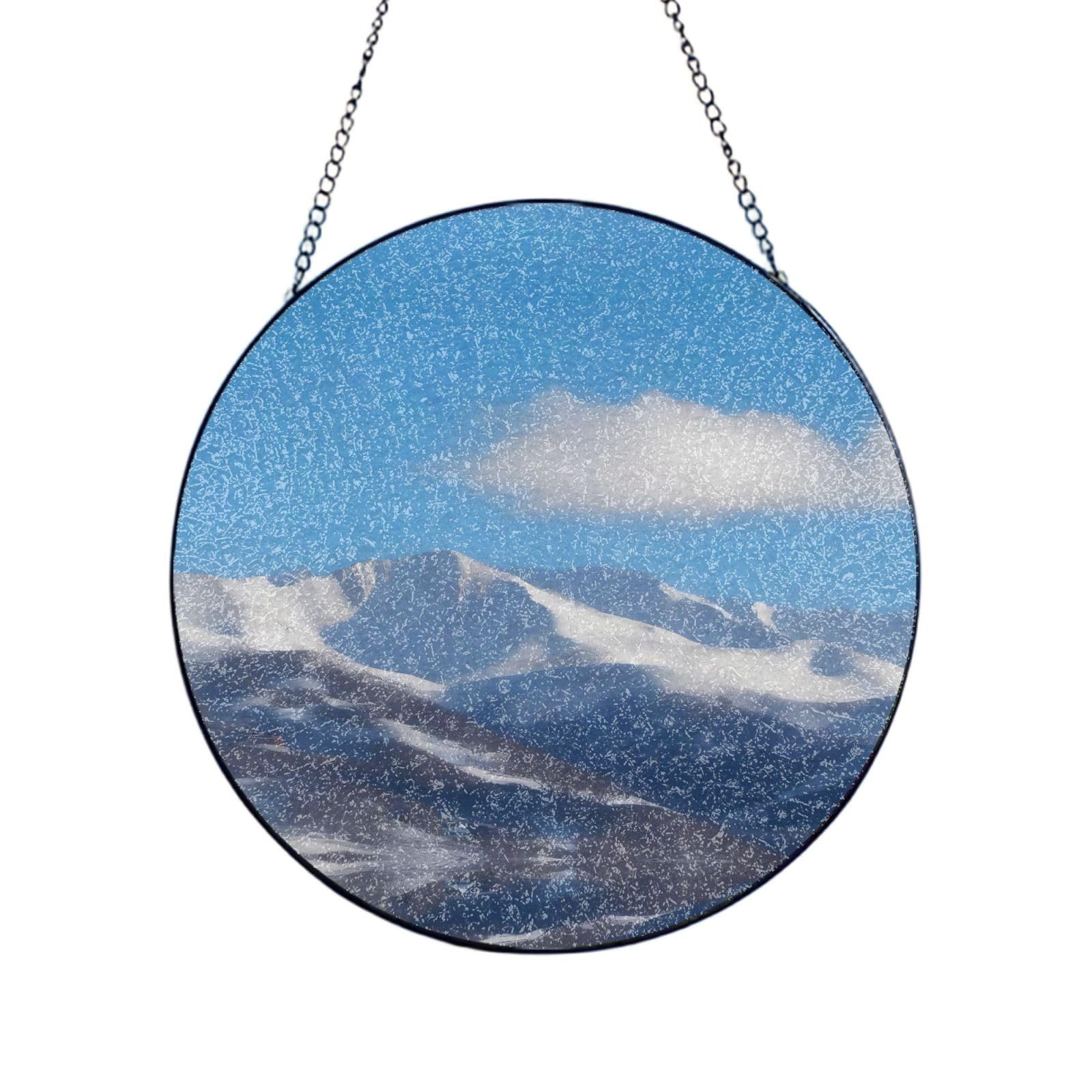 Poezjzw Stained Glass Window Hanging - Snowy Mountains Of B Sun Catcher For Door Garden Home Decor Christmas Mother'S Day Birthday Gifts 6in（15cm）