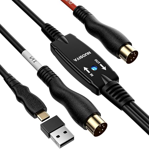 Cable MIDI, cable de interfaz MIDI a tipo C de 4.5 pies, interfaz MIDI de entrada/salida a adaptador de cable tipo C con indicador para teclado de