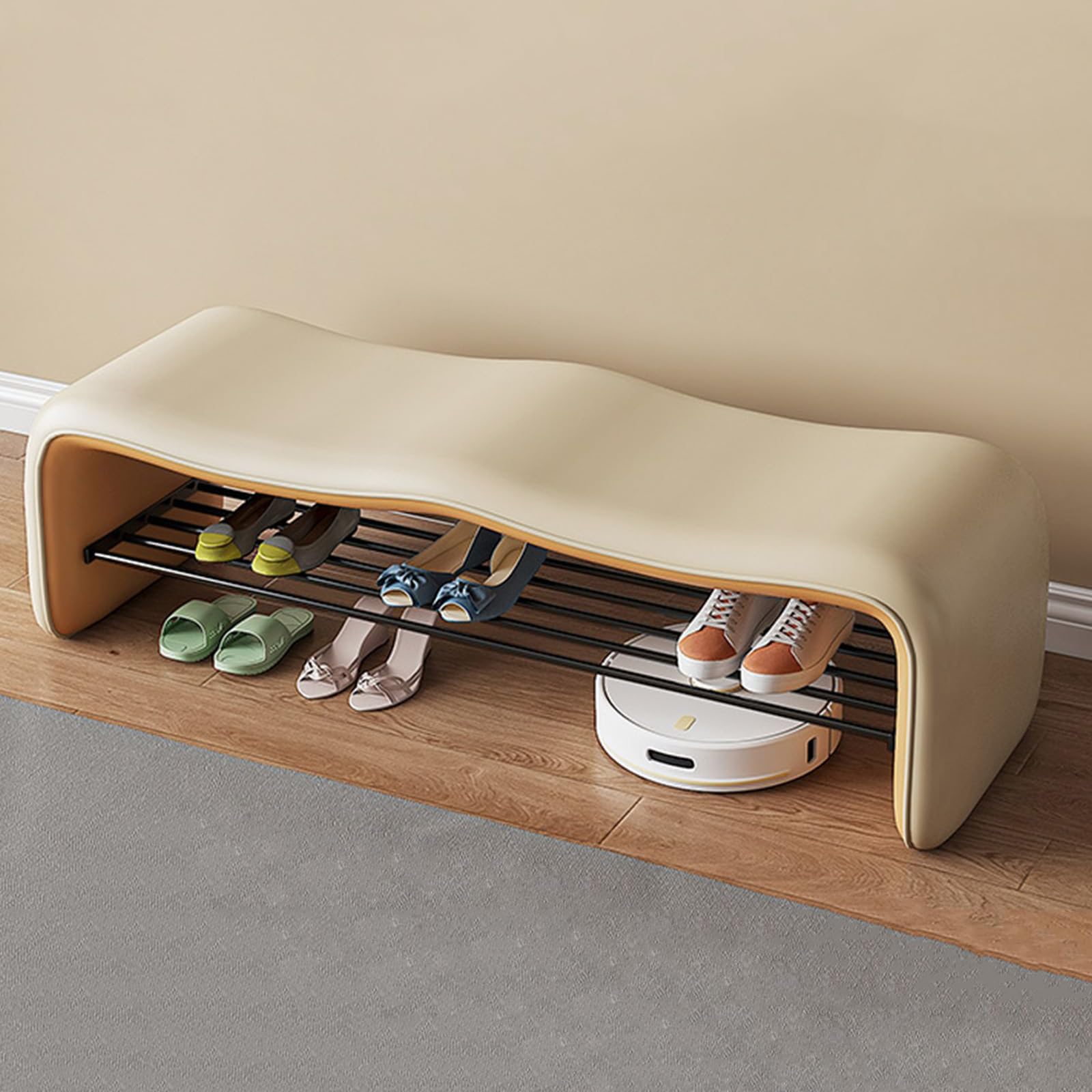 Banc à chaussures 2 niveaux et meuble d'entrée avec coussin de rangement pour salon et couloir