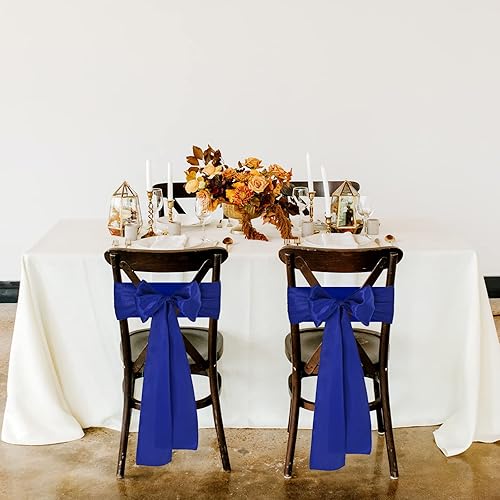 Miniatura 6 de 72 cintas de satén para sillas de recepción de boda, decoración universal azul real, suministros de lazos para la parte trasera de la silla, cintas
