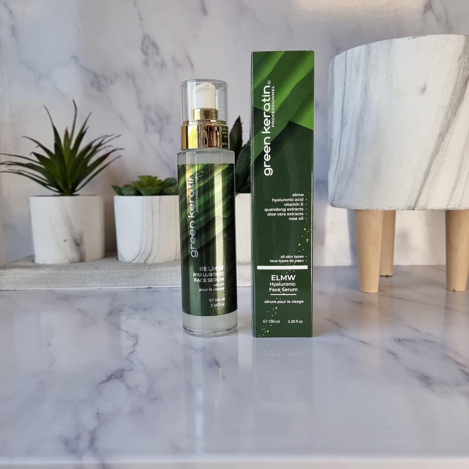 Green Keratin - ELMW Hyaluronic Acid - Face Serum, Original - 100ml, 100 ml (Pack of 1)