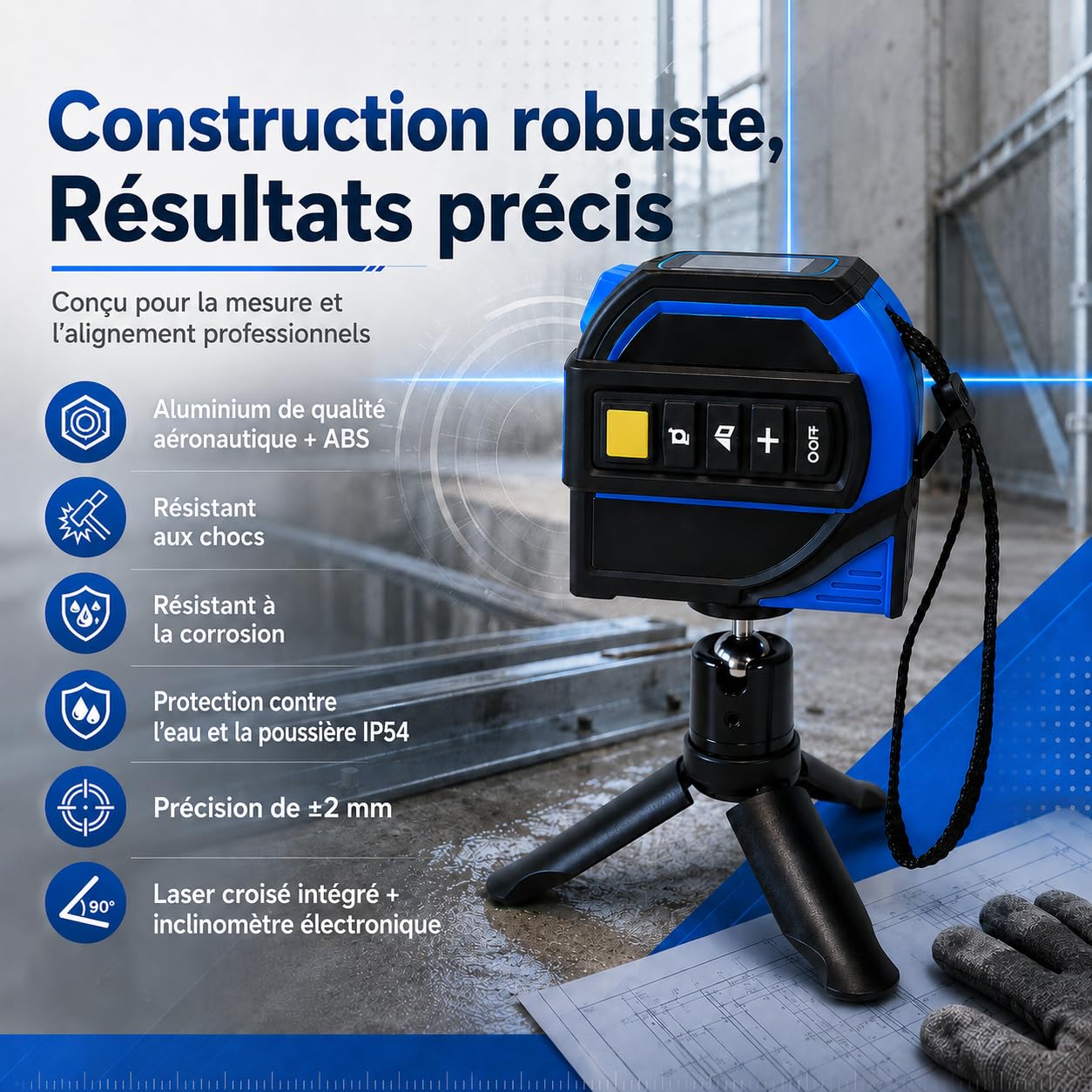 Télémètre Laser 40 m, mètre Laser 4 en 1 avec Ruban de Mesure de 5 m, Laser 40 m, réticule Laser 16 m et trépied pour mesures de Surface, théorème de Pythagore et nivellement