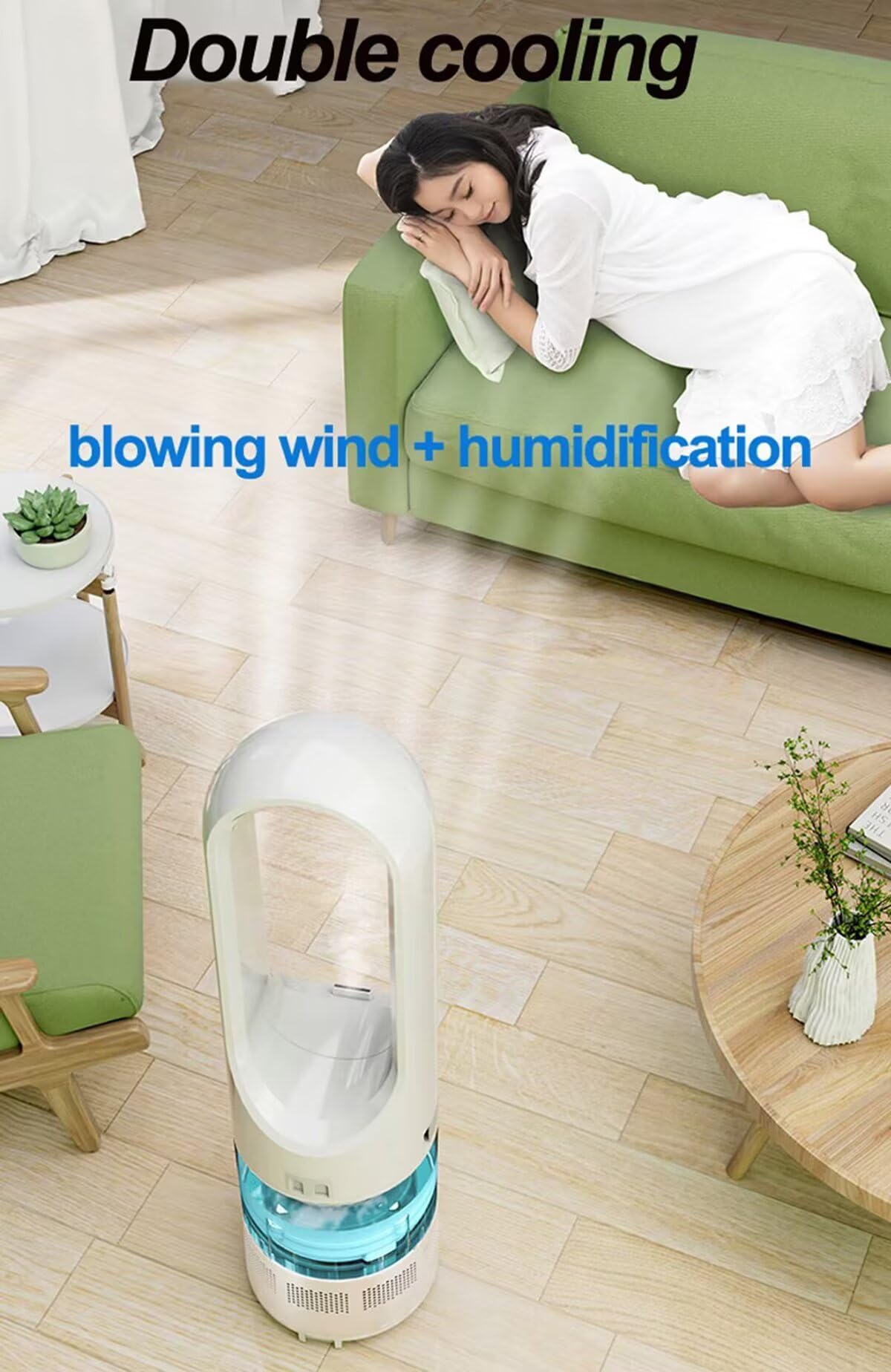 Ventilatore a torre nebulizzatore con serbatoio dell'acqua da 1,75 l, ventola di raffreddamento senza lama da 78,7 cm, 8 velocità, timer 9H, basso rumore, per camera da letto, cucina
