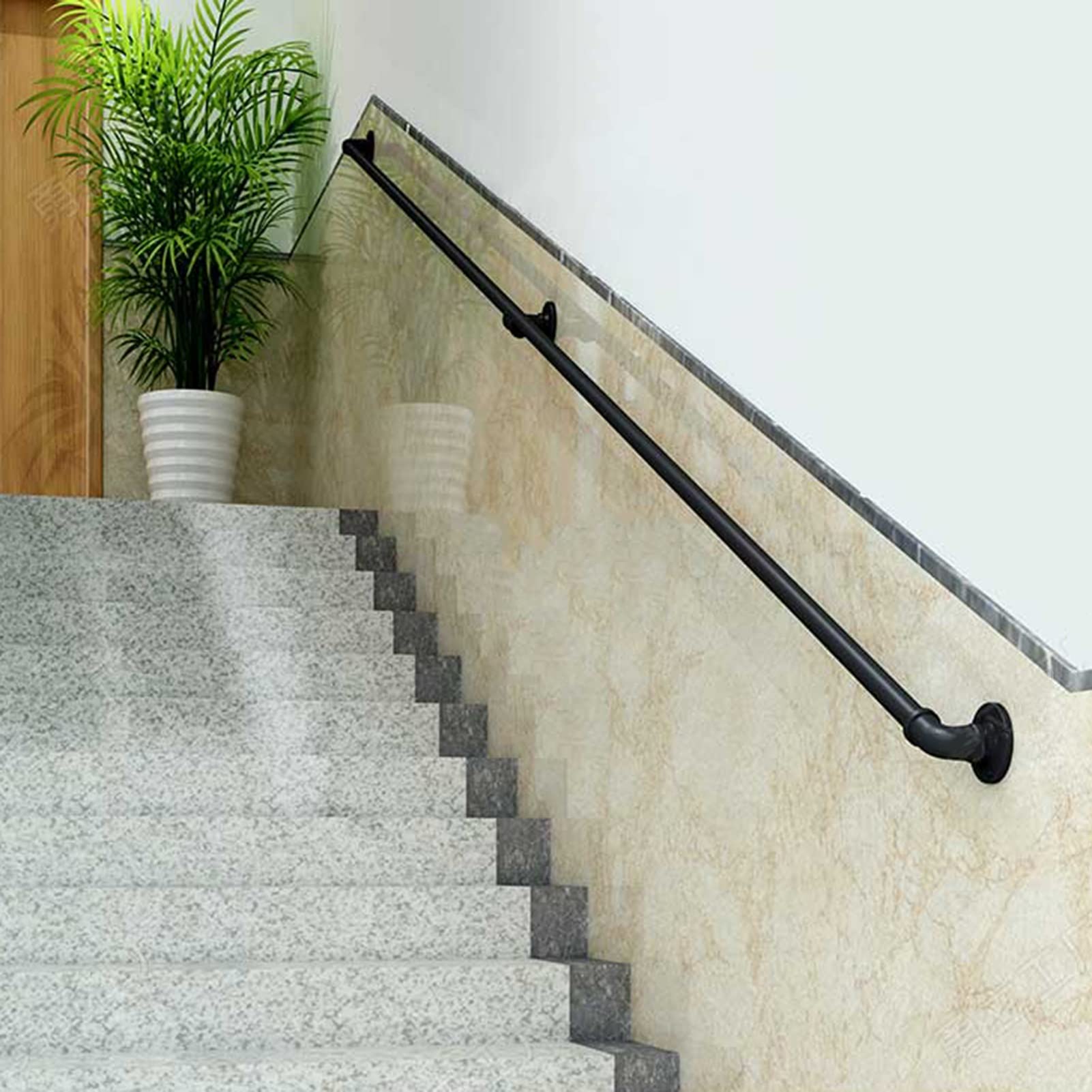 Poignée de porte en tuyau métallique et rampe escalier extérieur pour marches