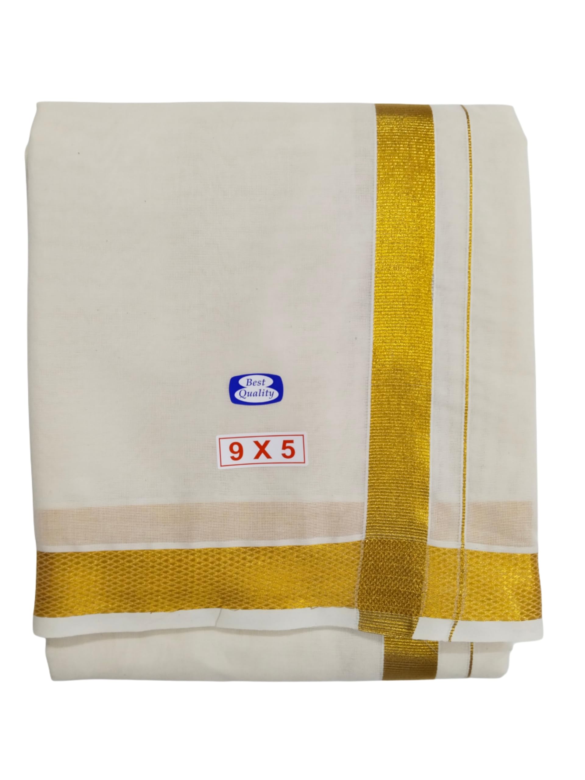 Traditional Mens Pure Cotton Dhoti with Angavashtram, 9x5 Size, 1.5 Inch Gold Zari Border, Cream Off White Colour, 4 Metres Dhoti with 2.25 Metres Angavashtram, 9+5 Panchakacham, 50K-image-25