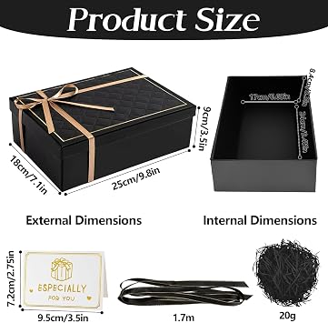 Black Gift Boxes for Presents, 25x18x8.5cm Birthday Gift Box