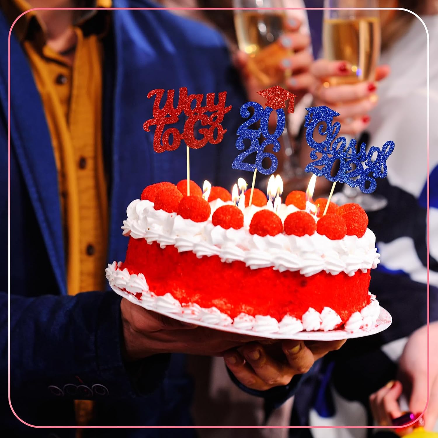 FoldTier Graduation Decorations 2026 100 Pcs Graduation Cupcake Toppers Congrats Grad Class of 2026 Cupcake Picks Toppers Diploma Supplies for Party Decorations(Red, Blue)