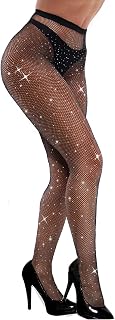 VEBZIN Sparkly Jeweled Fishnet Stockings - High Waist Rhinestone Tights for Women, Sexy Party Pantyhose