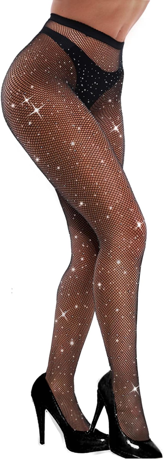 Sexy Sparkly Fishnets Stockings Jeweled High Waist Fishnet Tights for Women Rhinestone Party Pantyhose
