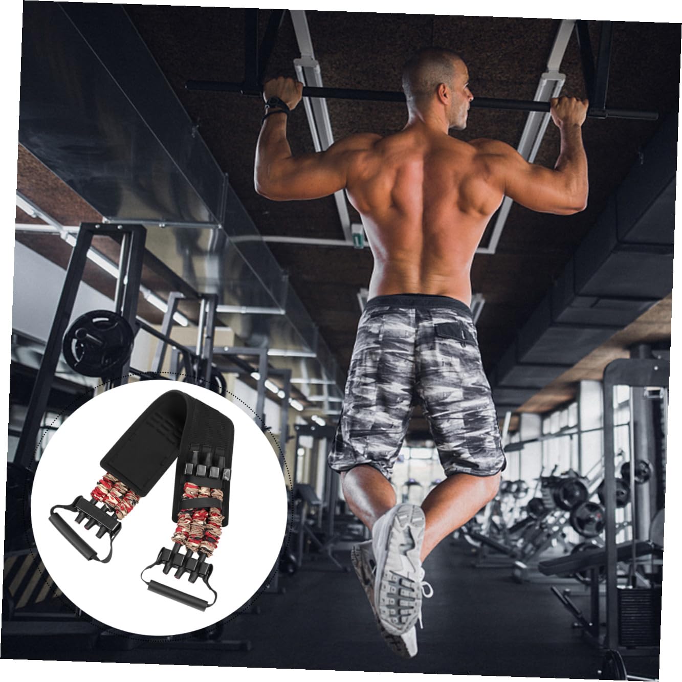 KOMBIUDA Bankdrück Widerstandsband Elastisch Gepolstert mit Ergonomischen Griffen Brustmuskeltrainer Zugband für Krafttraining Zuhause und Büro