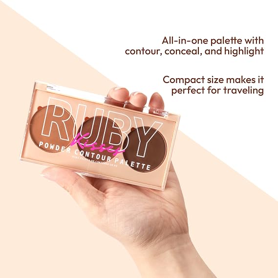 Ruby Kisses Contour Palette 3-In-1 Contour, Conceal, Highlight All-In-One Mini Palette, Long-Lasting, Easy to Blend Powder Contour Palette for All Skin Type