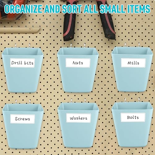 Miniatura 6 de G.CORE Paquete de 6 vasos grandes para tablero de clavijas, con ganchos, con forma de caja cuadrada, accesorios para garaje, banco de trabajo, sala