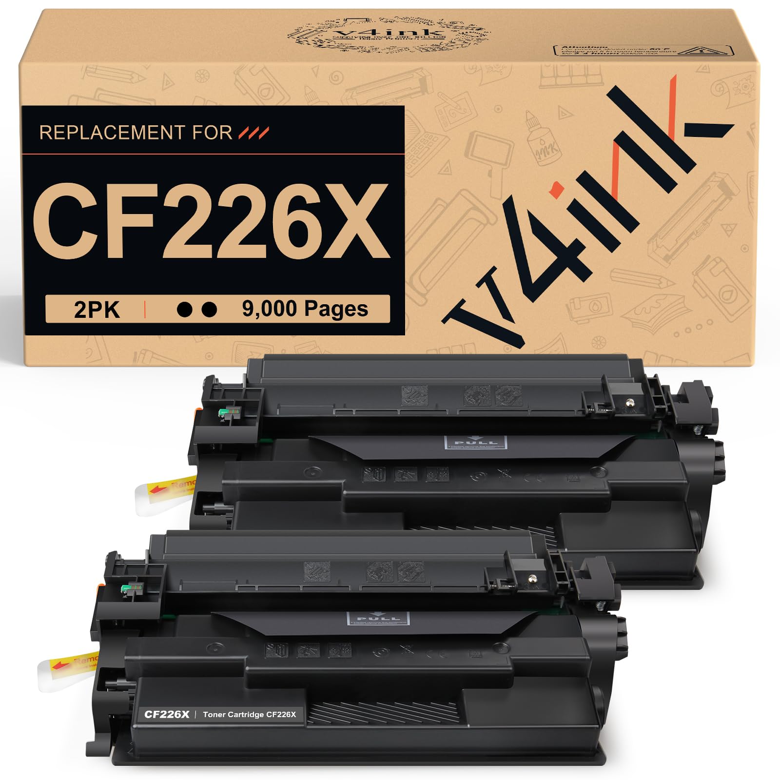 Photo 1 of v4ink CF226X Toner Cartridge Compatible Replacement for HP 26A 26X CF226X Toner Cartridge High Yield Black Ink for HP Pro M402n M402dn M402dne M402dw MFP M426fdw M426fdn M426dw Printer 2-Pack
