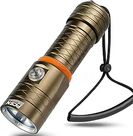 Lanterna de mergulho PFSN com luz de mergulho – Lanterna subaquática de 3500 lúmens para mergulho, distância do feixe de 400 m, dura 20 horas, lanterna recarregável para mergulho, espeleologia, pesca