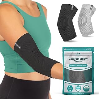 BraceAbility Elbow Compression Sleeve - Elbow Brace for Tendonitis, Bursitis, Arthritis, Tennis, Golfers, Joint Pain Relief, Injury Recovery - Full Support Sleeve for Men and Women (M Black)