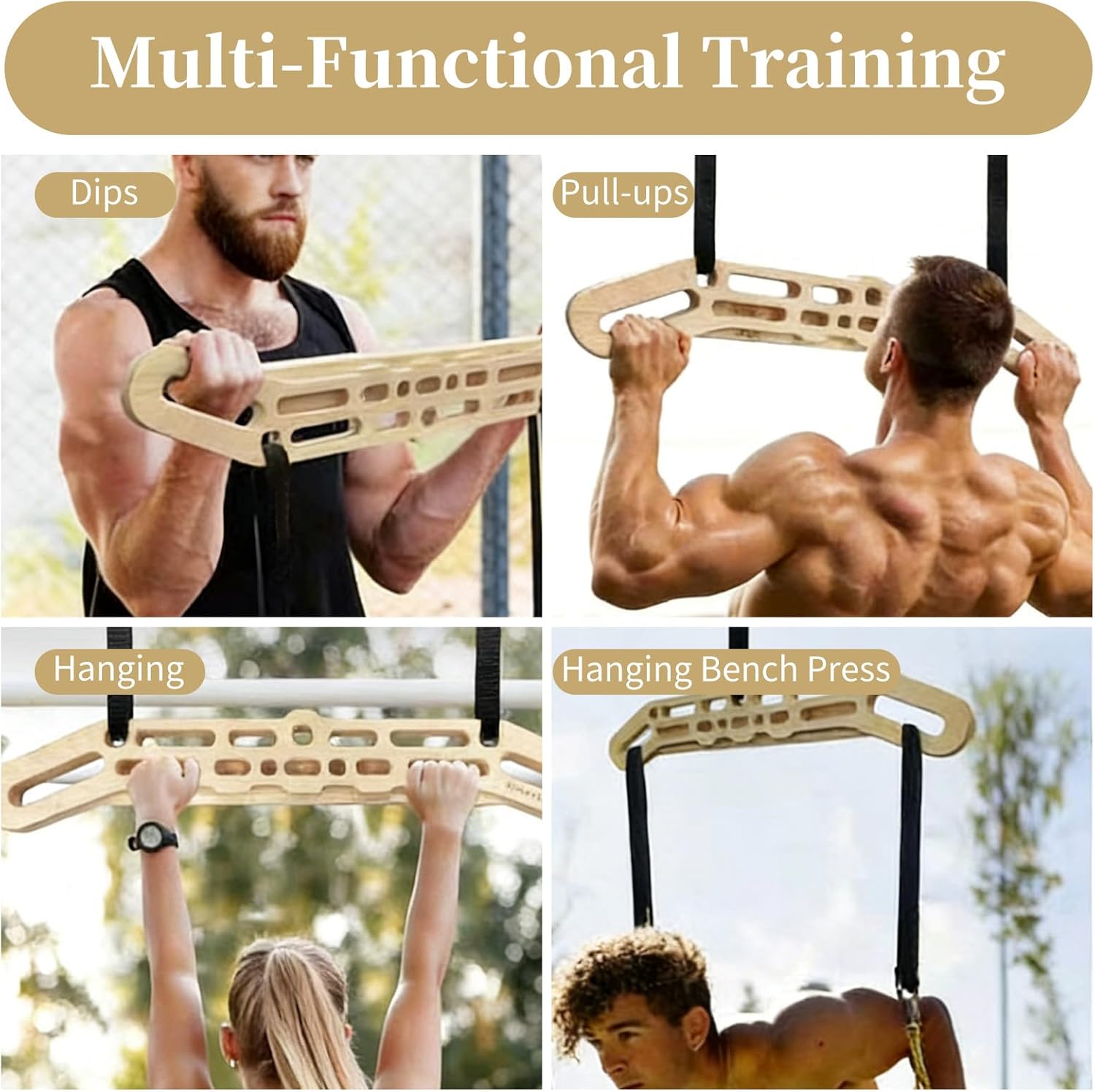 Wooden Hanging Board for Climbing, Multi-Grip Fingerboard for Indoor/Outdoor Fitness Training, Enhances Climbing Power & Grip Strength, Perfect for Adult Fitness Enthusiasts