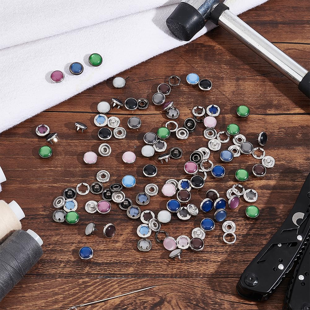 Nbeads 50 Sets Druckknöpfe In 10 Farben – Messing Mit Harzperlen, Für DIY & Nähen