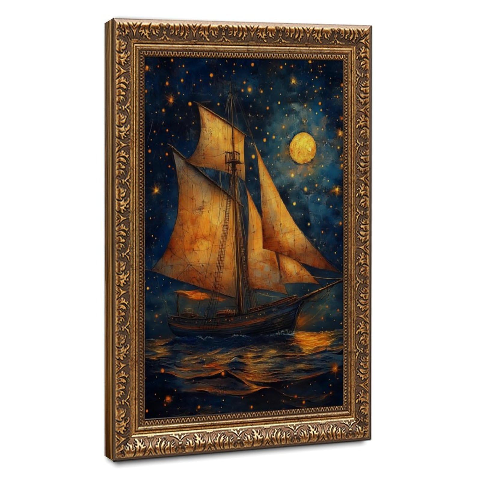 Bareronor Night Ocean Poster Canvas Poster Bedroom Decor Landscape Office Room Decor Gift 24" L X 36" W