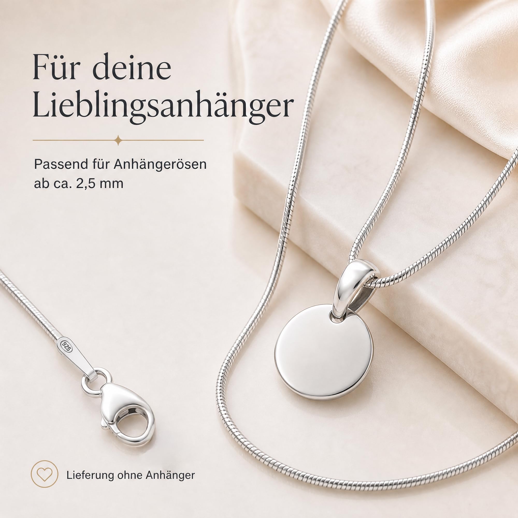 Schlangenkette 925 Silber Kette Damen Halskette 1 mm 101021-0 | feine Silberkette in den Längen 42 45 50 60 70 80 90 cm verfügbar