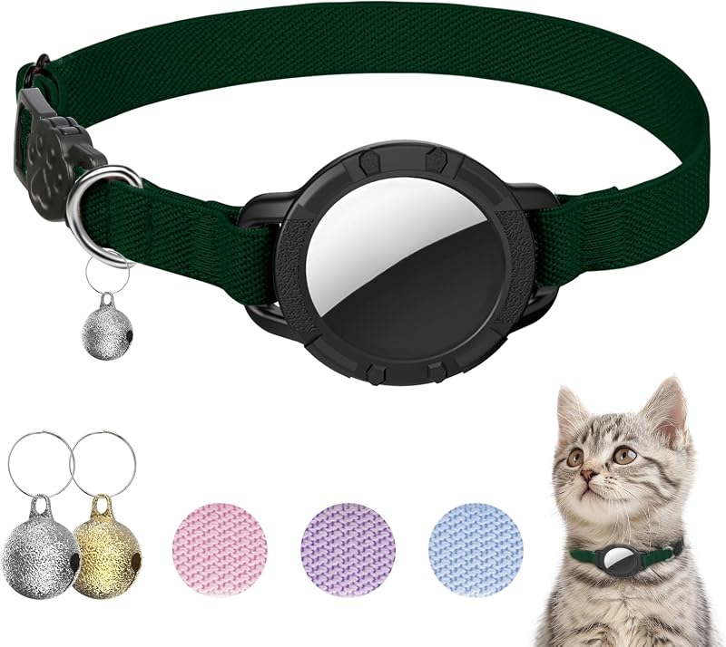 Coleira para Gatos com Suporte para AirTag, Elástica com Sininho sucegi – 20,32 a 31,75 cm