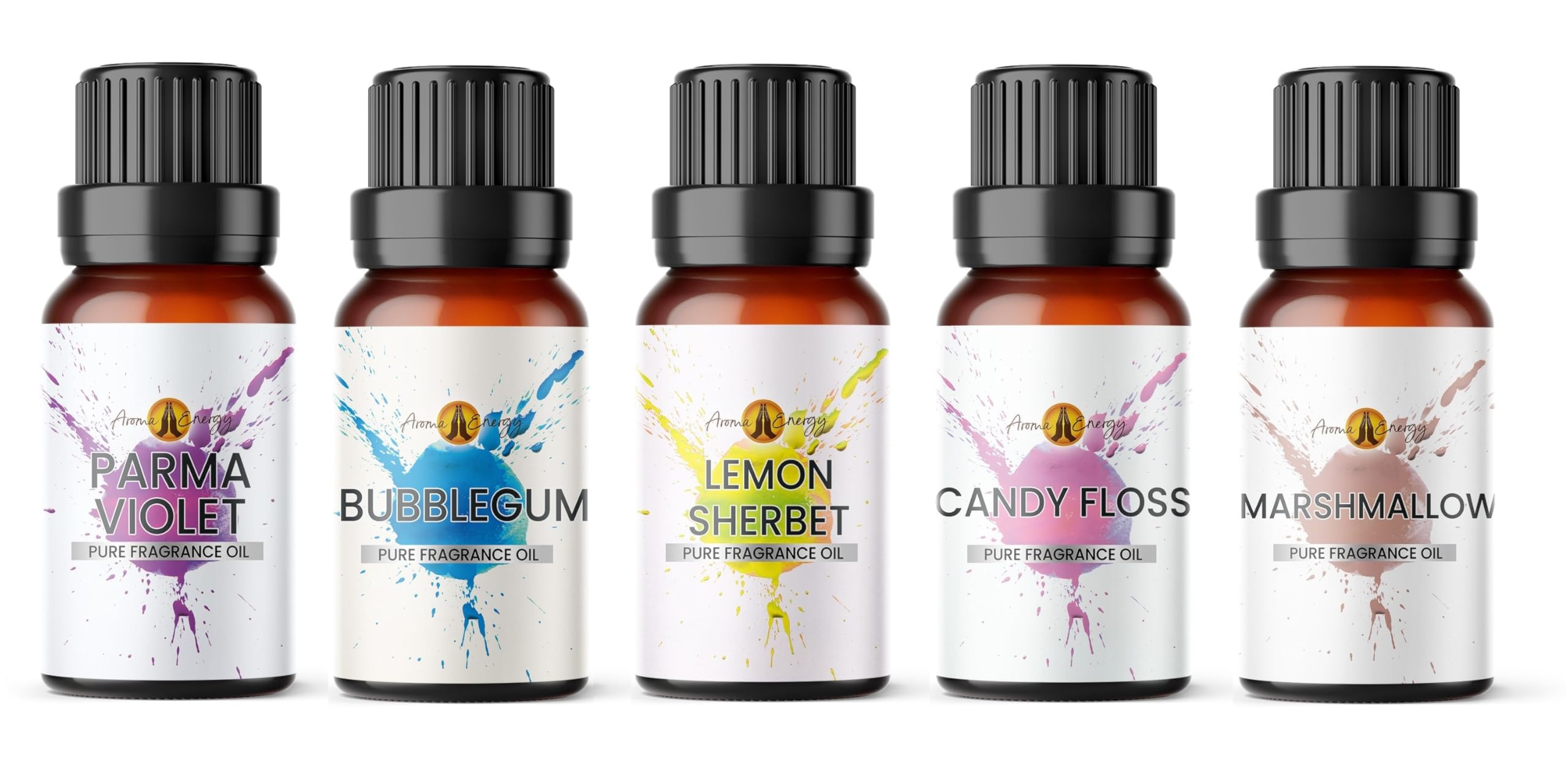 Fragrance Oil for Diffuser Set 5 x 10ml | for Candle Making, Wax Melts, Home Soaps, Bath Bombs, Burners, Refills | Sweet Shop Scents | Parma Violets, Lemon Sherbet, Candy Floss, Marshmallow, Bubblegum