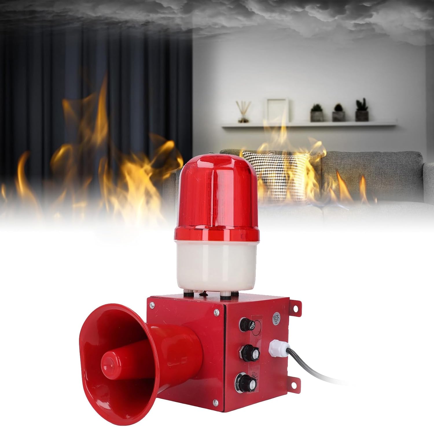 130DB Emergency Strobe Lights, Industrial Sound and Light Alarm Outdoor Alarm Horn Siren (US Plug 110V)
