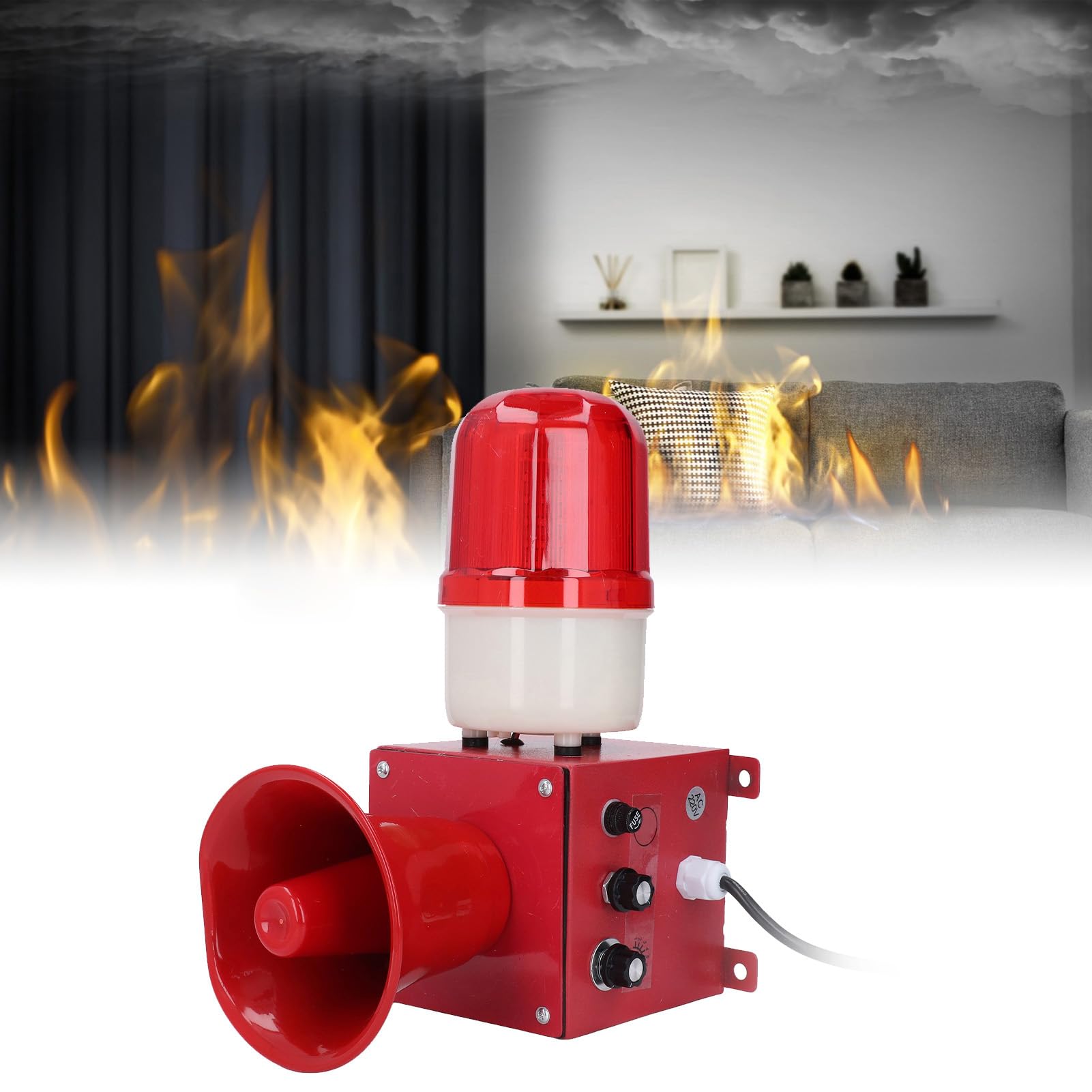 Eujgoov Luci Strobo di Emergenza 130 Db, Suono Industriale e Allarme Leggero Allarme Esterno Sirena Corno (Spina Europea 220 V)
