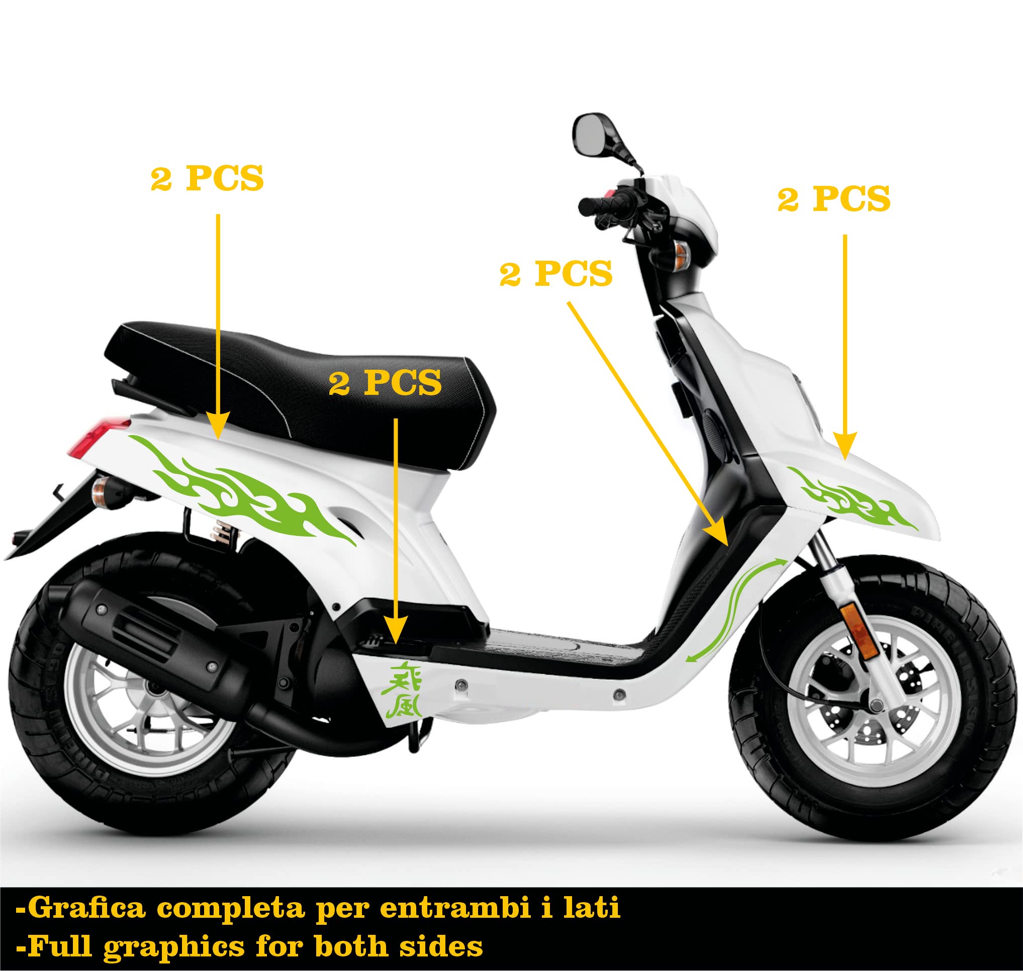 Adesivi Compatibili con BOOSTER MBK Deezer Freccia DX-SX accessori stickers Motociclo colore a scelta COD.M0139 (VERDE FLUO)