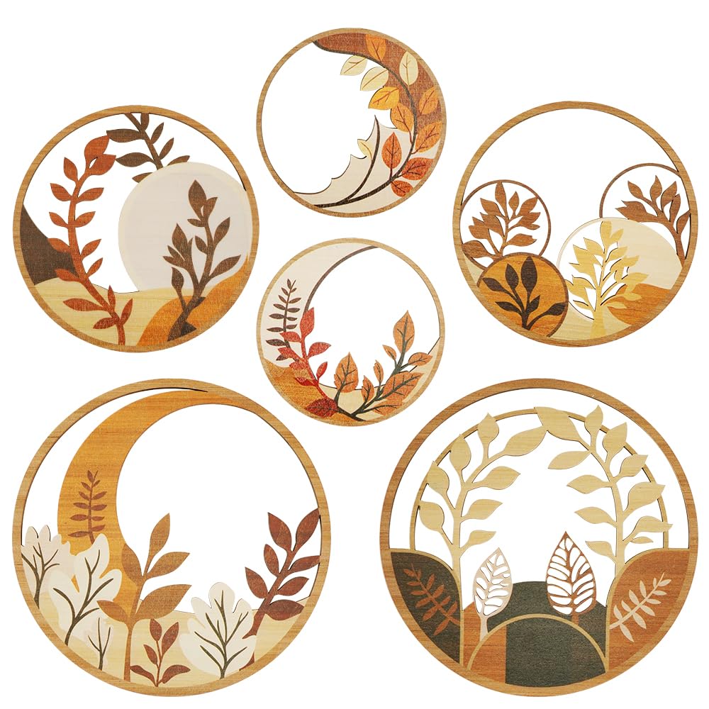 OT-NVWOZR 6 piezas de decoración de pared bohemia, arte de pared bohemio de madera para sala de estar, letrero minimalista de madera para colgar, obras de arte geométricas botánicas, plantas
